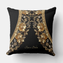 Golden Ornate Flowers Throw Pillow