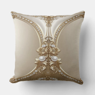 Coussin Golden Ornate Frame with Pearls Throw Pillow