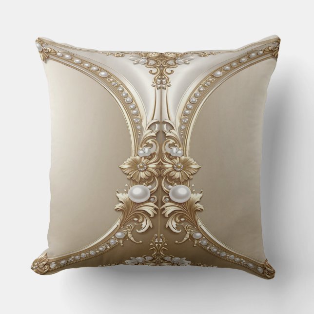Coussin Golden Ornate Frame with Pearls Throw Pillow (Recto)