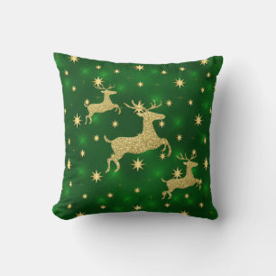 Coussin Golden Reindeer & Stars Green
