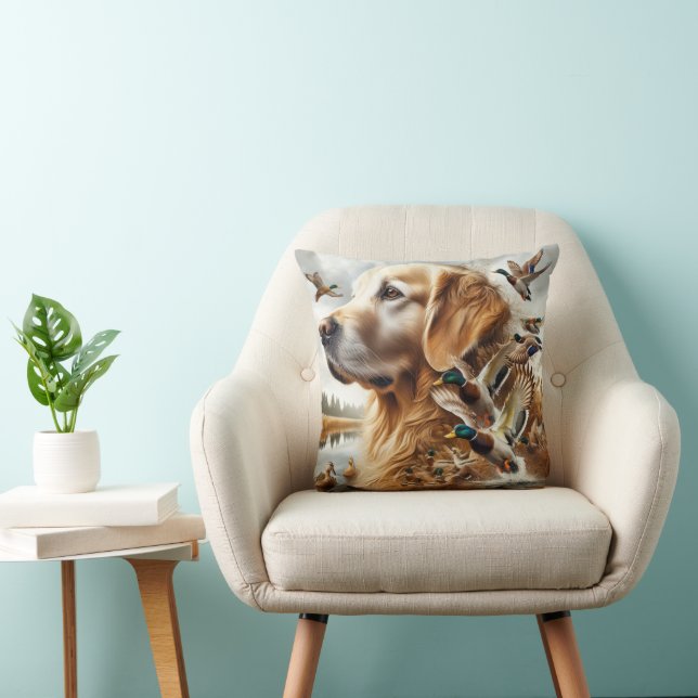 Coussin Golden Retriever Avec Canards Majards (Chaise)