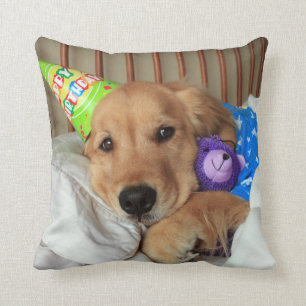 Coussin Golden Retriever avec Teddy Bear Anniversaire