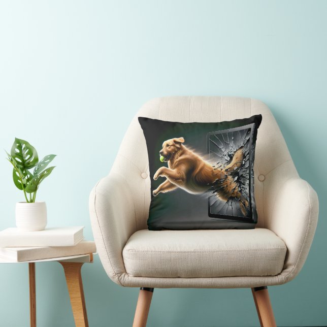 Coussin Golden Retriever briser un écran de tablette (Chaise)