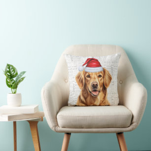 Coussin Golden Retriever Chien Aquarelle Noël