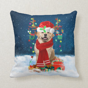 Coussin Golden Retriever chien avec cadeaux de Noël