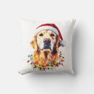 Coussin Golden Retriever Chien drôle de Noël Chapeau de Pè