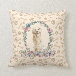 Coussin Golden Retriever Chien Empreinte de patte & Floral