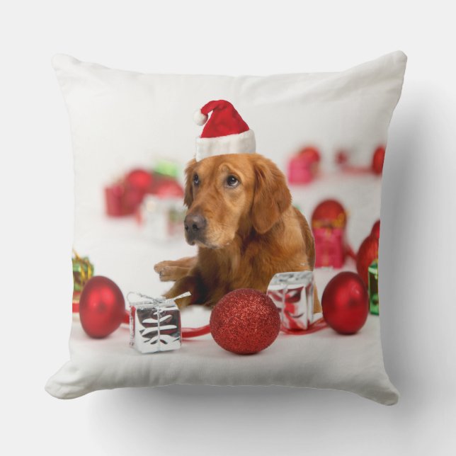 Coussin Golden Retriever Chien W Red Santa Chapel Noël (Recto)