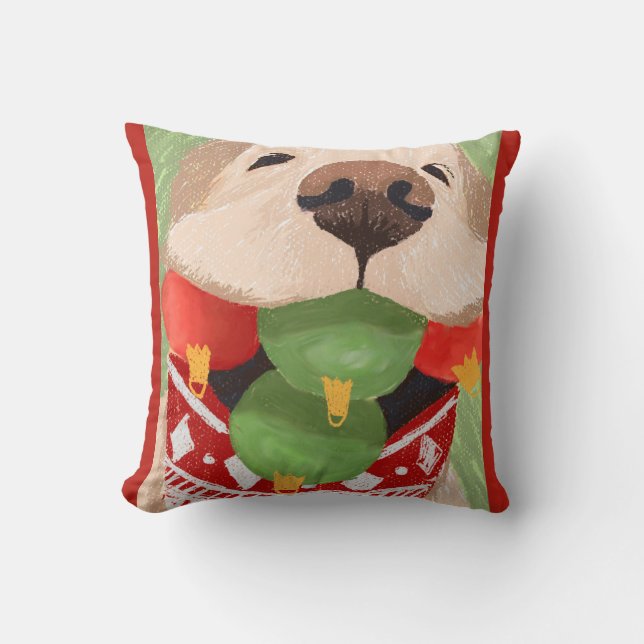 Coussin Golden Retriever Christmas Balls Mouth Drôle (Recto)
