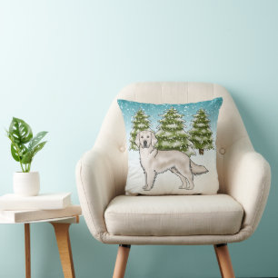 Coussin Golden Retriever crème bleu Noël d'hiver