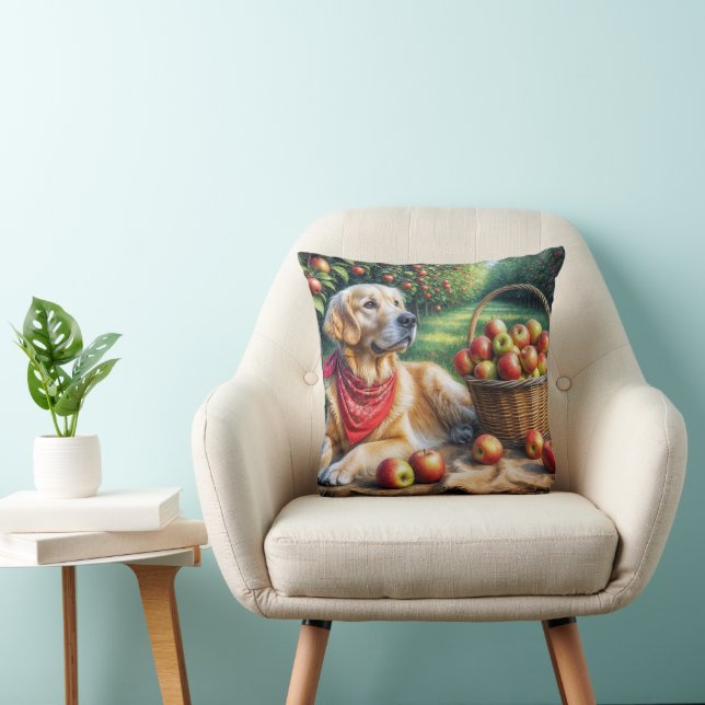 Coussin Golden Retriever dans Apple Orchard (Chaise)