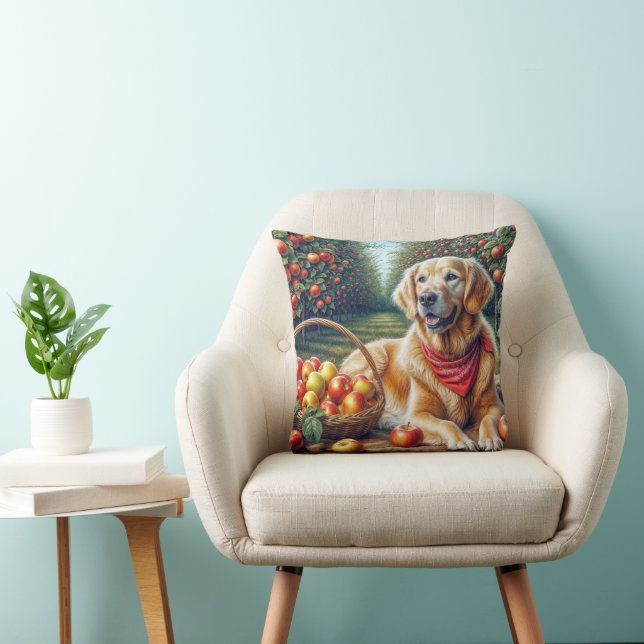 Coussin Golden Retriever dans Apple Orchard (Chaise)