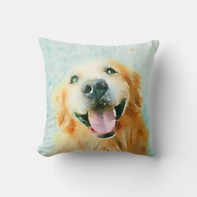 Coussin Golden retriever de sourire dans l'aquarelle (Recto)
