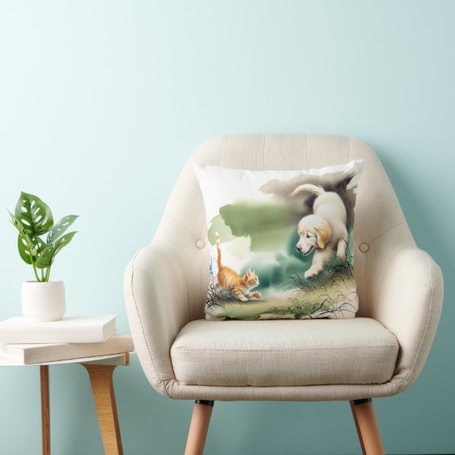 Coussin Golden Retriever et Ginger Kitten (Chaise)