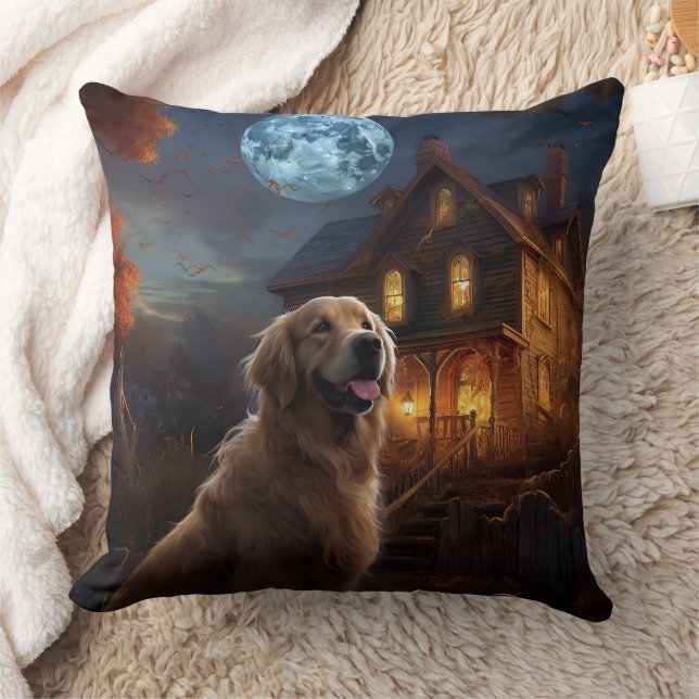 Coussin Golden Retriever Halloween Effrayant (Couverture)