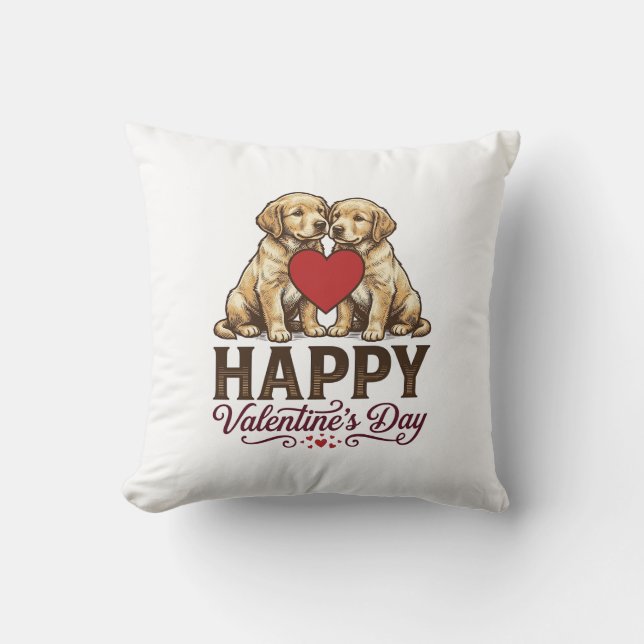 Coussin Golden Retriever Joyeuse Saint-Valentin (Recto)