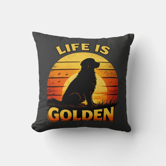 Coussin Golden retriever life is golden sunset dog pillow (Recto)