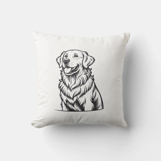 Coussin Golden Retriever Line Art Throw Pillow (Recto)