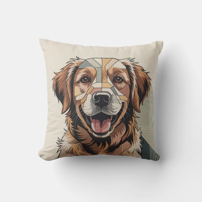 Coussin Golden Retriever Patchwork Chaud Neutre (Recto)