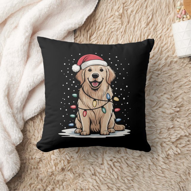 Coussin Golden Retriever Père Noël Noël Arbre Lumières Noë (Couverture)