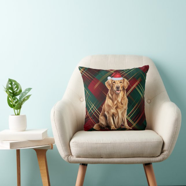 Coussin Golden Retriever Red Green Holiday Platiné Noël (Chaise)
