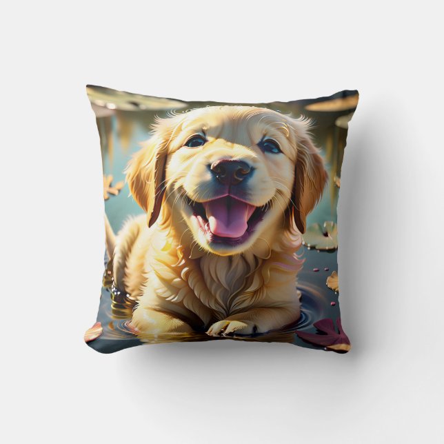 Coussin Golden Retriever souriant (Recto)