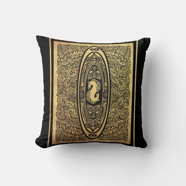 Coussin Golden Seahorse Mandala - Ornate Infinity Design (Recto)