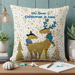 Coussin Golden Shine Noël Arbres Reindeer Couple Baby