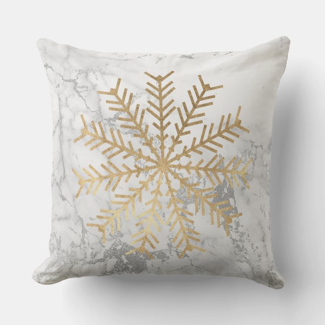 Coussin Golden Snowflakes Grey Silver Marbre blanc (Recto)