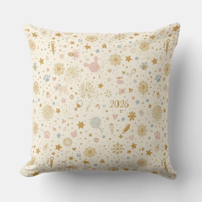 Coussin Golden Stars & Celebration 2026 Home Décor (Recto)