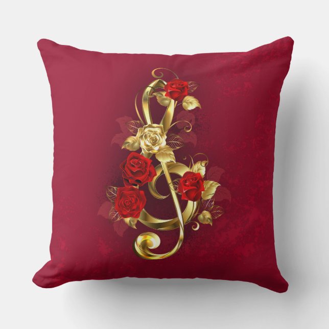 Coussin Golden Treble Clef avec fleurs Roses (Recto)