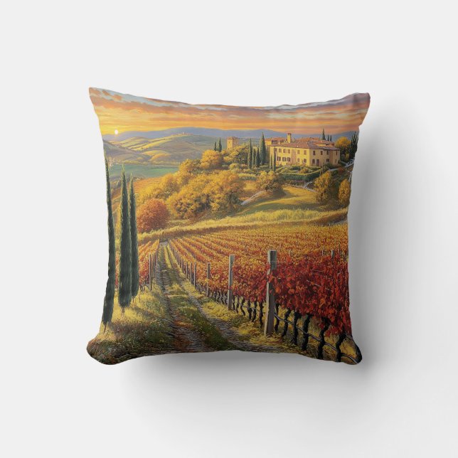 Coussin Golden Vineyard Path – Square Throw Pillow (Recto)
