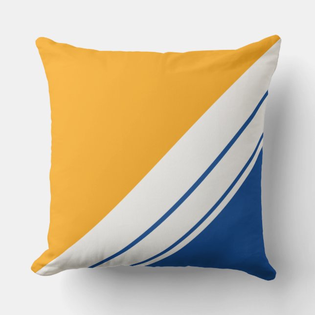 Coussin Golden Yellow Royal Blue Diagonal White Stripes (Recto)