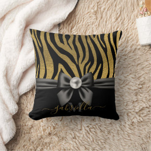 Coussin Golden Zebra Print et Bow