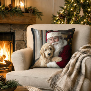 Coussin Goldendoodle avec Santa Noël de Noël mignon