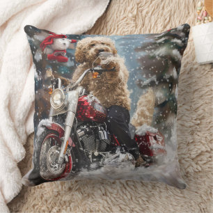 Coussin Goldendoodle Chien équitation Moto Noël