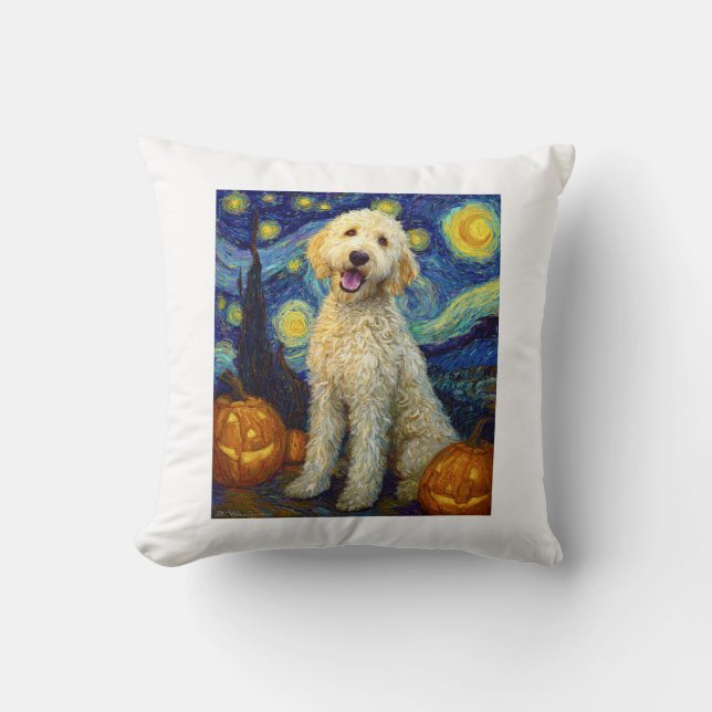 Coussin Goldendoodle Chien Mignon Halloween Jack O Lantern (Recto)