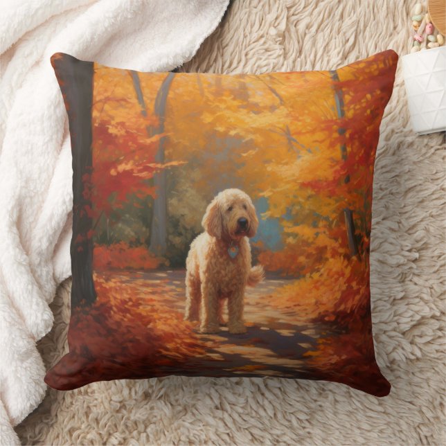 Coussin Goldendoodle en automne Leaves Fall Inspire (Couverture)