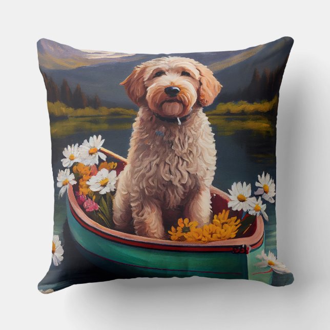 Coussin Goldendoodle sur une pagaie : Une aventure pittore (Verso)