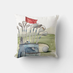 Coussin Golf club sur terrain de golf aquarelle