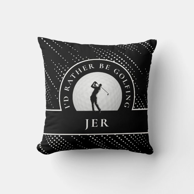 Coussin Golf Custom Golfeur Monogramme Silhouette Noir Bla (Recto)