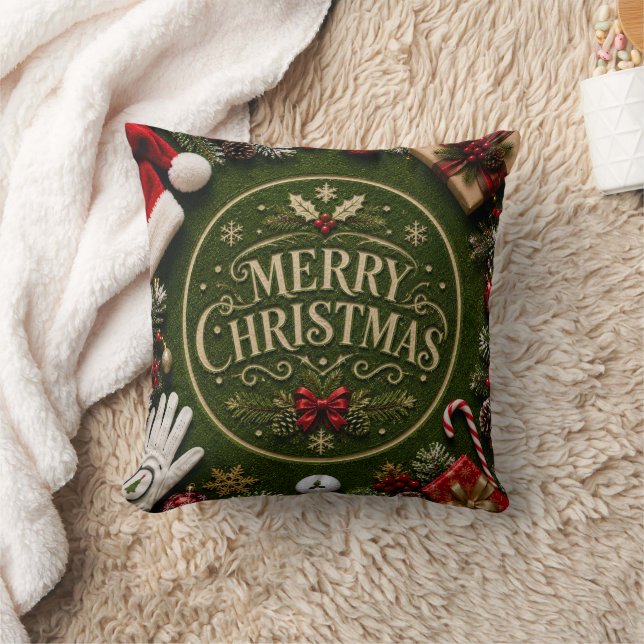 Coussin Golf Noël sur gazon vert (Couverture)