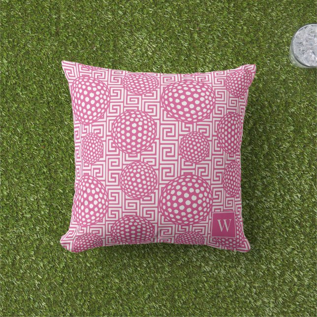Coussin Golf Préparé Clé Grecque - Rose Chaud Classique &  (Herbe)