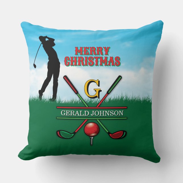 Coussin Golfer Customisé Noël Monogramme Design (Recto)