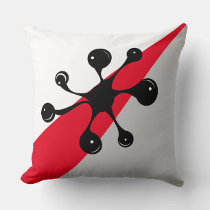 Coussin Goo noir moderne sur rouge, gris et blanc