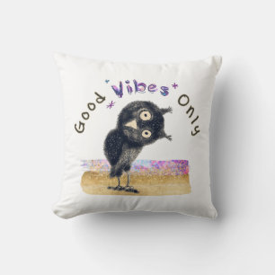 Coussin Good Vibes seulement avec Chouette curieuse