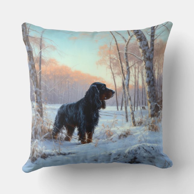 Coussin Gordon Setter Laisse Il Neige Noël (Verso)