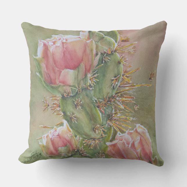 COUSSIN GORGEUSES FLEURS DE CACTUS DE PEAR (Recto)