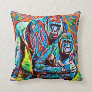 Coussin Gorilla Ape Famille Animaux Abstraits Faune Art 