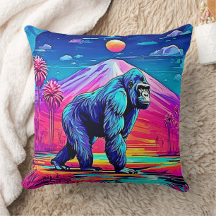 Coussin Gorille de Neon en pleine jungle surréaliste